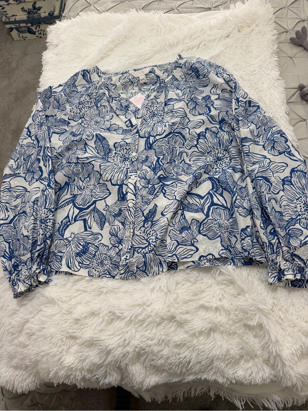 Lily Pulitzer Blue Floral Button-Front Blouse